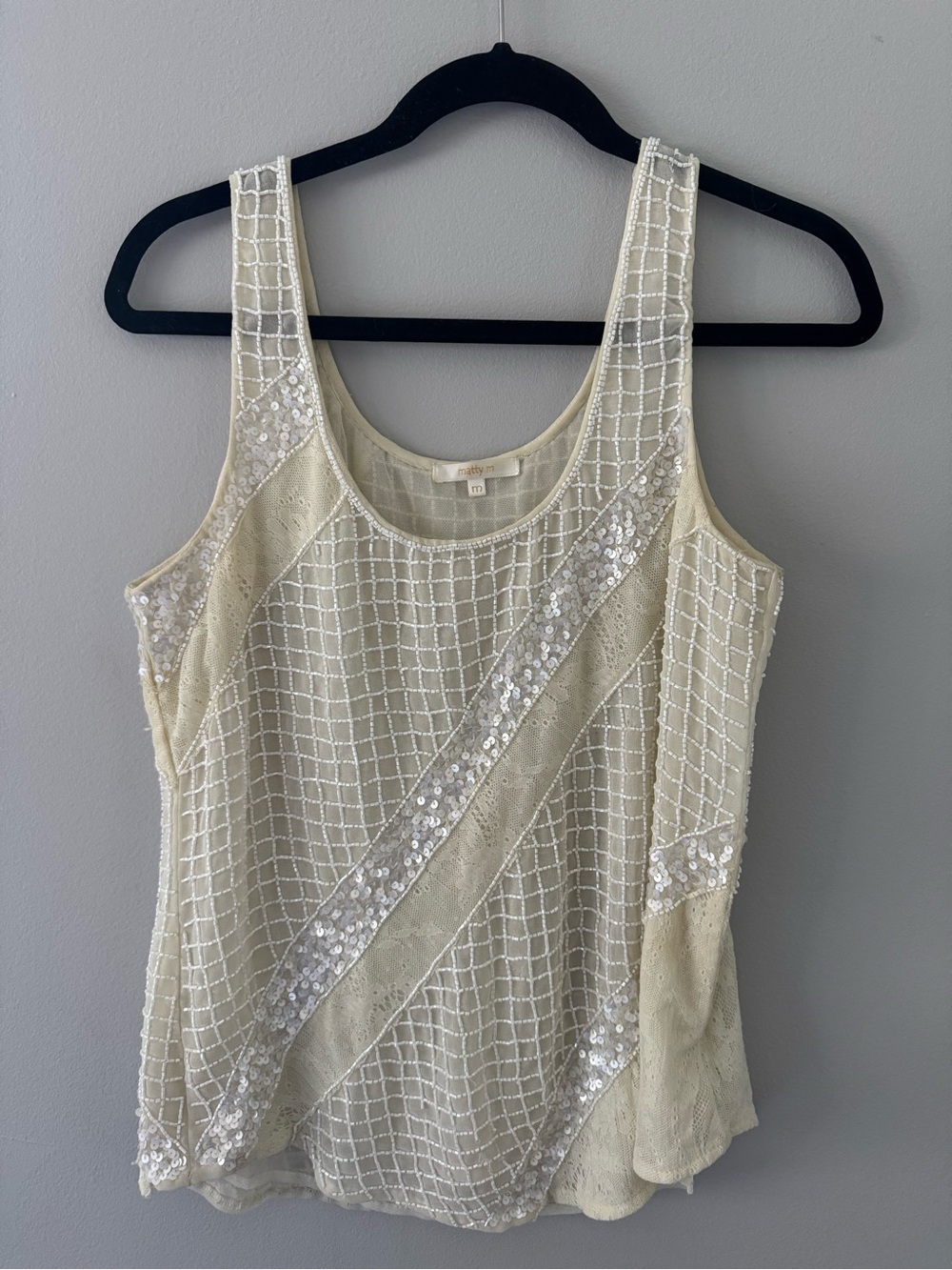 Matty M Cream Beaded/Sequin Tank Top